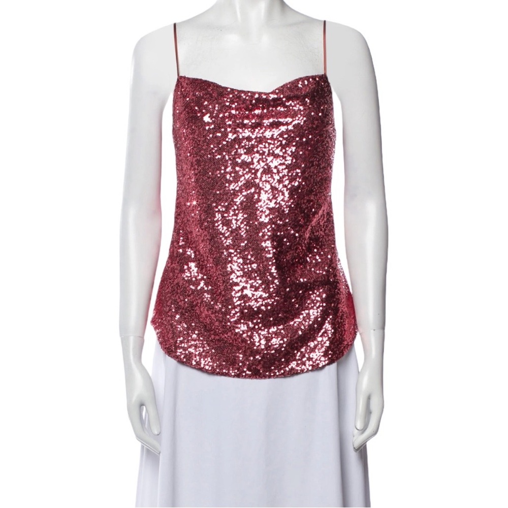 Women's Cinq a Sept Size Large Printed Square Neckline Top in Pink
